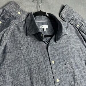 Peter Millar Button Down Shirt Men's Size Large Gray Arrowhead Print Designer